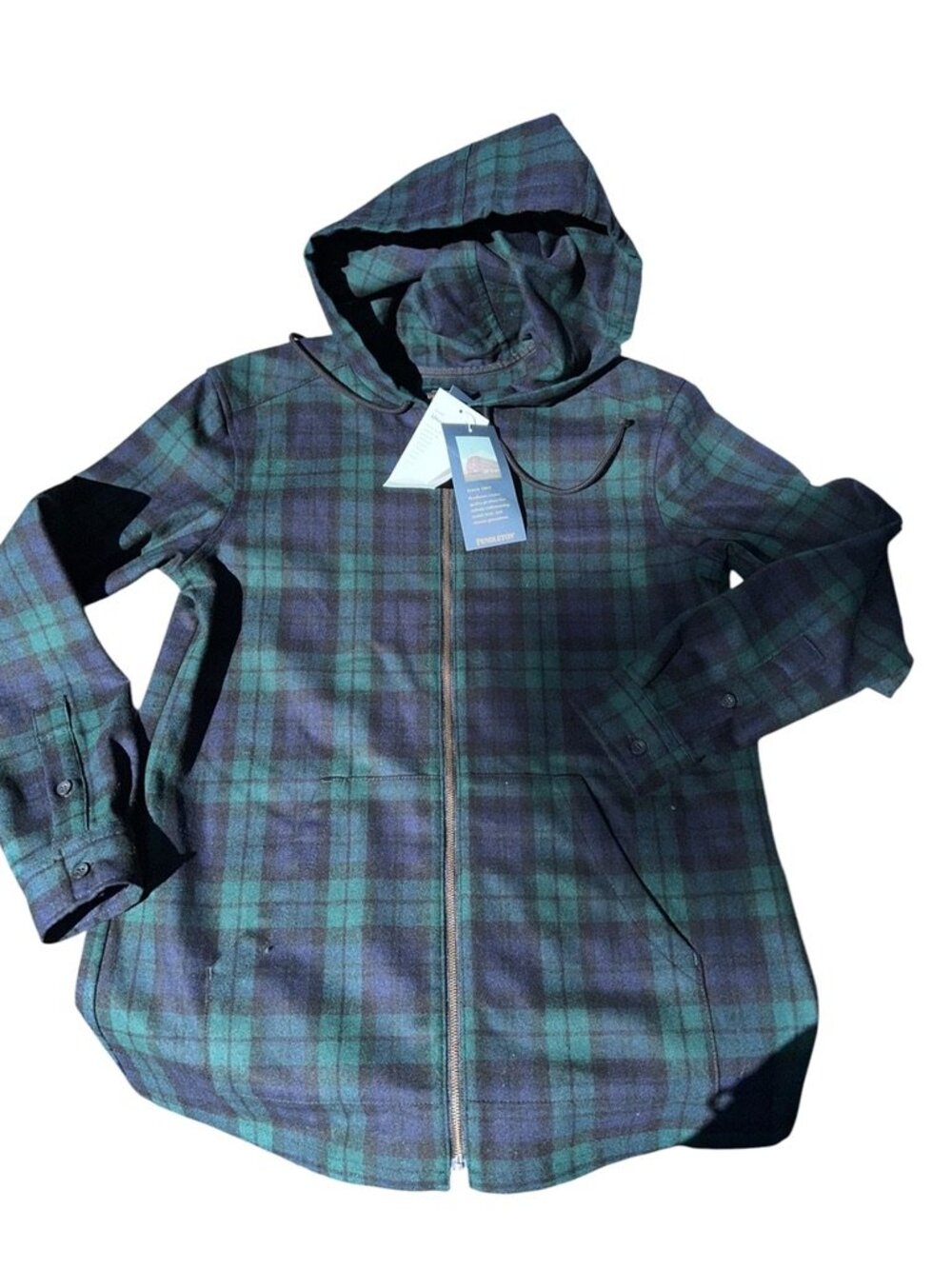 Pendleton NEW NWT blue green Black Watch tartan plaid wool hoodie zip up jkt S